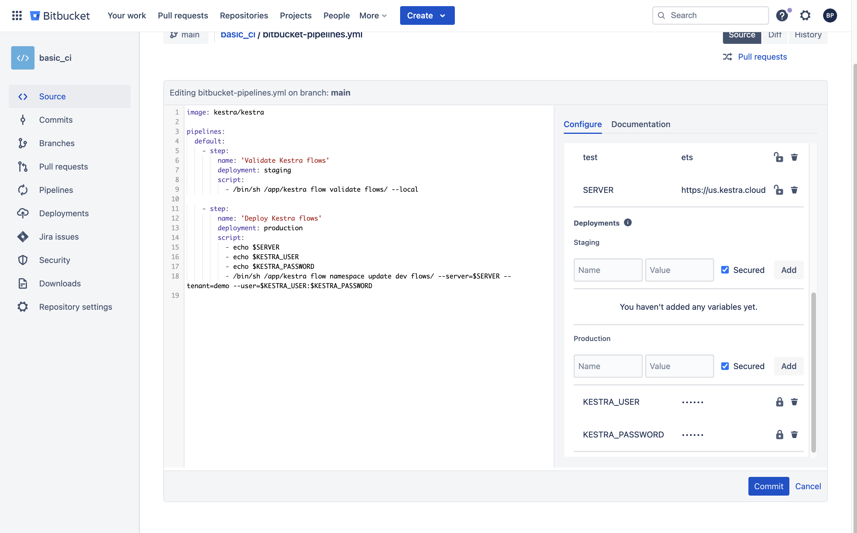 BitBucket Pipes Variable